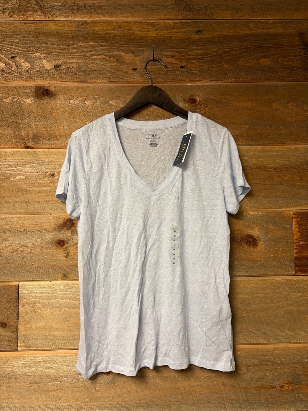 POLO Ralph Lauren Women’s Blue Size M 100% LINEN V-neck T-shirt Pony